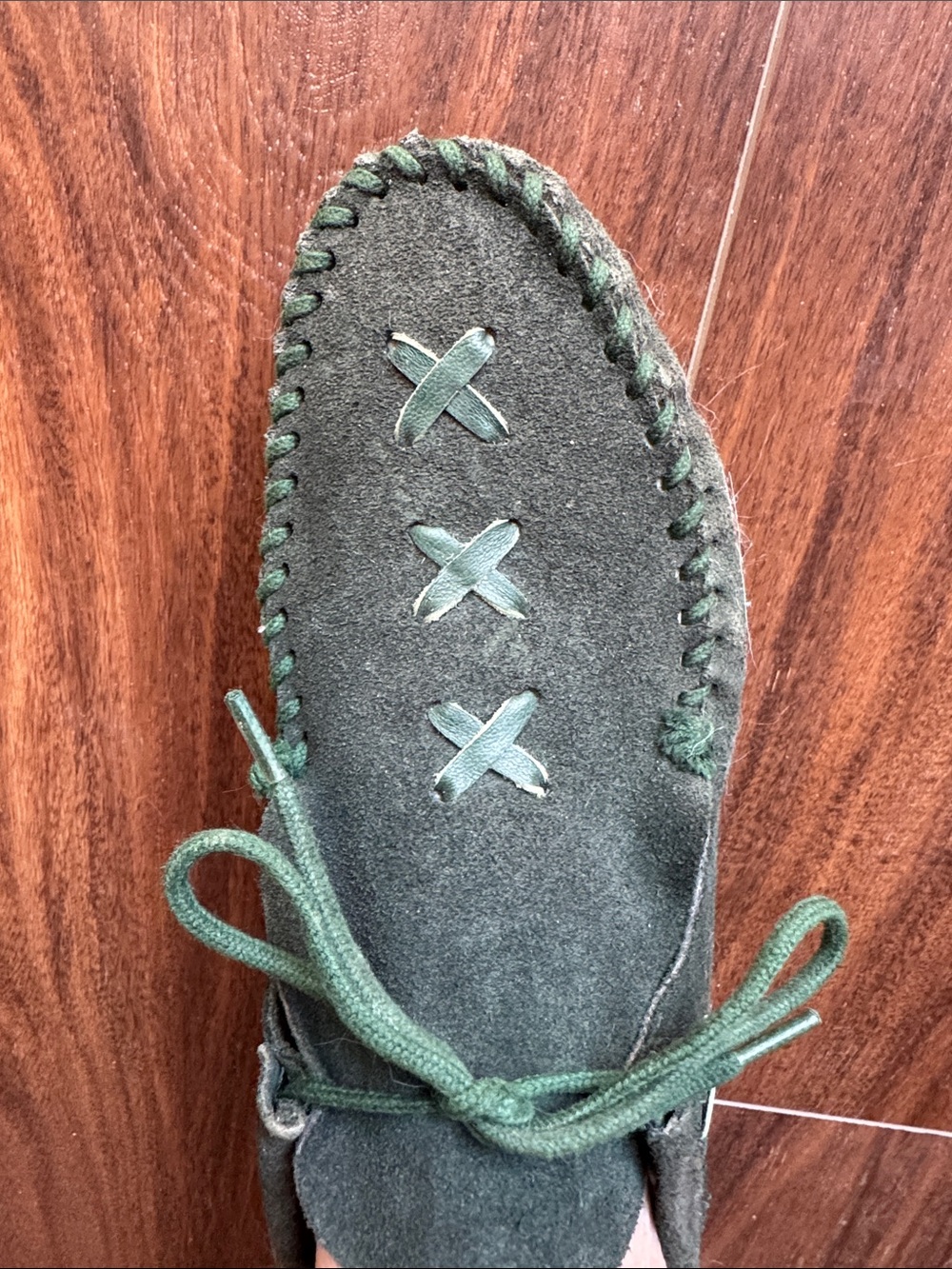 Vintage Dark Green Suede Moccasin with Lace-Up Detail